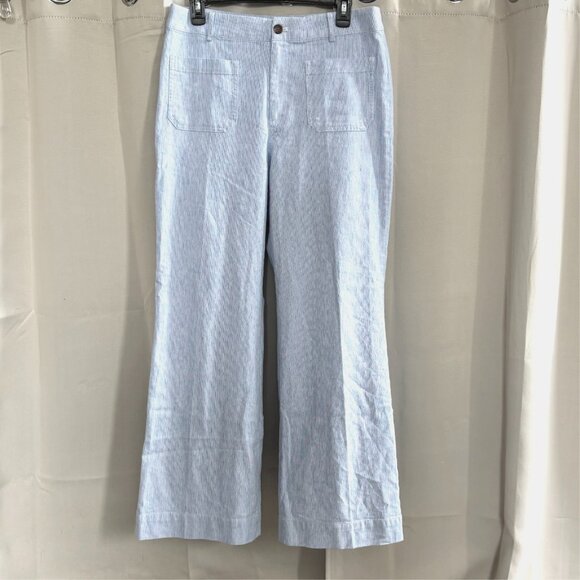 J Crew Women Pants Size 30 Blue Linen Blend Stripe Flare Nautical Preppy 18433 - Picture 1 of 12